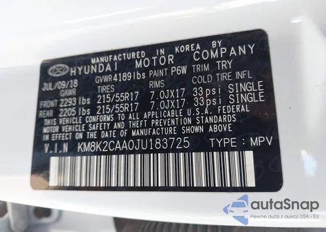 2018 Hyundai Kona Sel from USA, damaged, VIN KM8K2CAA0JU183725